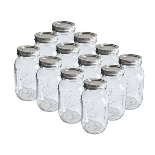 16oz Regular Mouth Glass Mason Jars with Lids & Bands, Set of 12 W751250