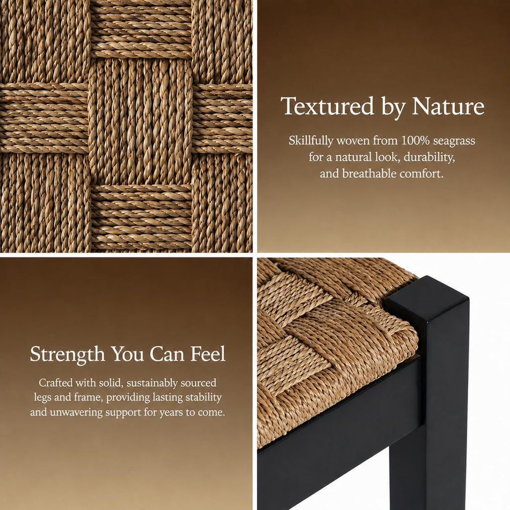 46-Inch Acacia Wood Entryway Bench with Woven Seagrass Seat Z4139