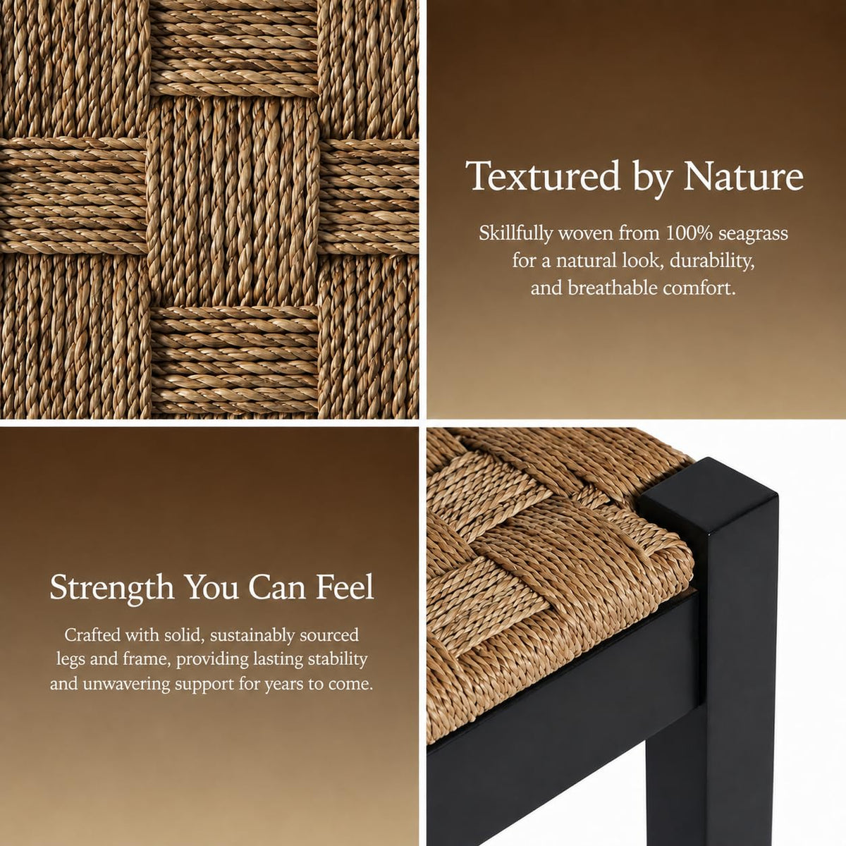 46-Inch Acacia Wood Entryway Bench with Woven Seagrass Seat Z4139
