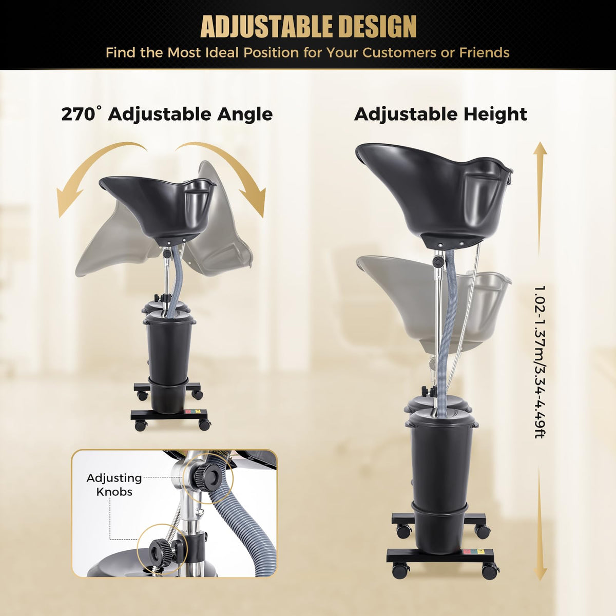 Black Height Adjustable Shampoo Bowl with Electric Pump W228146