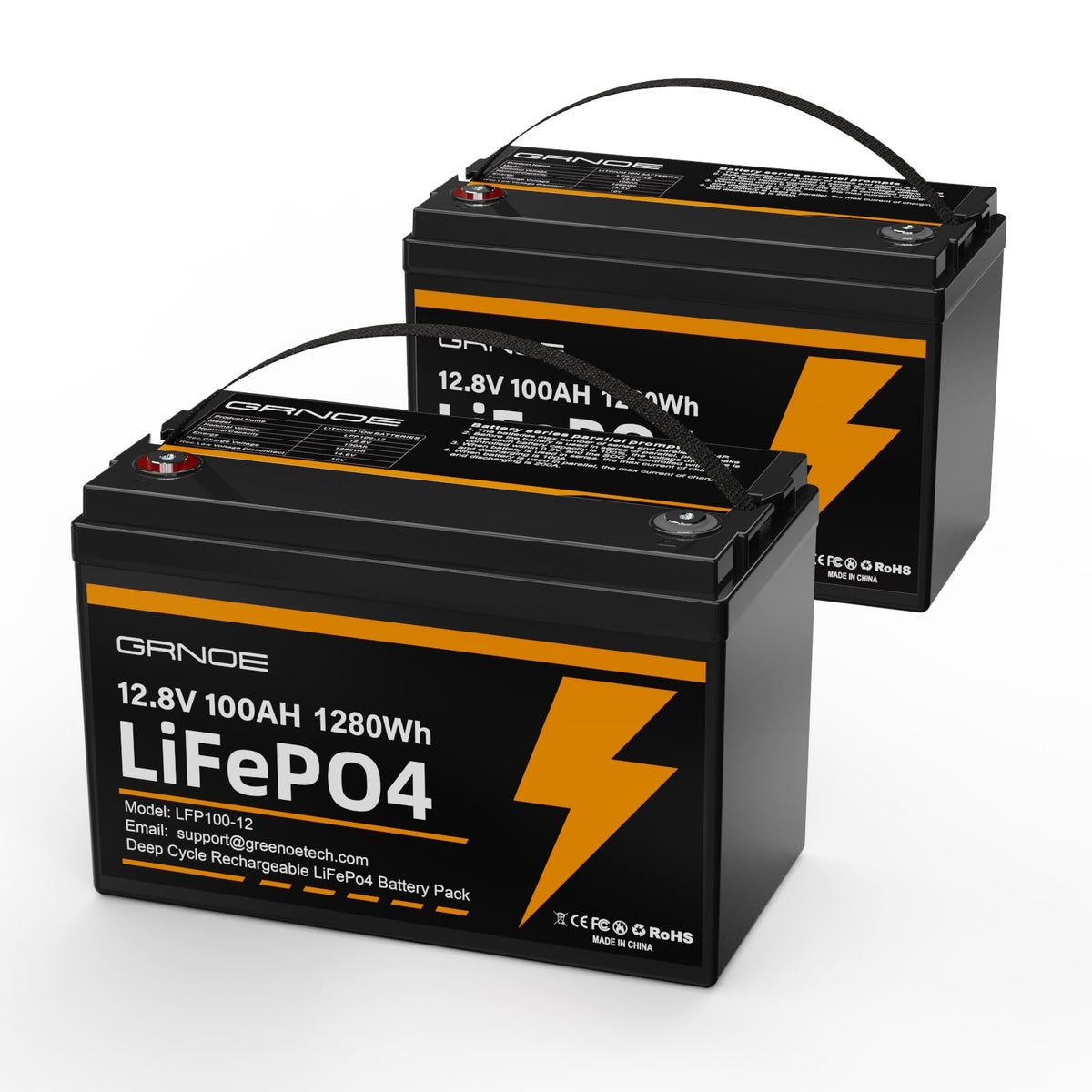 12V 100Ah LiFePO4 Lithium Battery 2-Pack with 100A BMS T831648