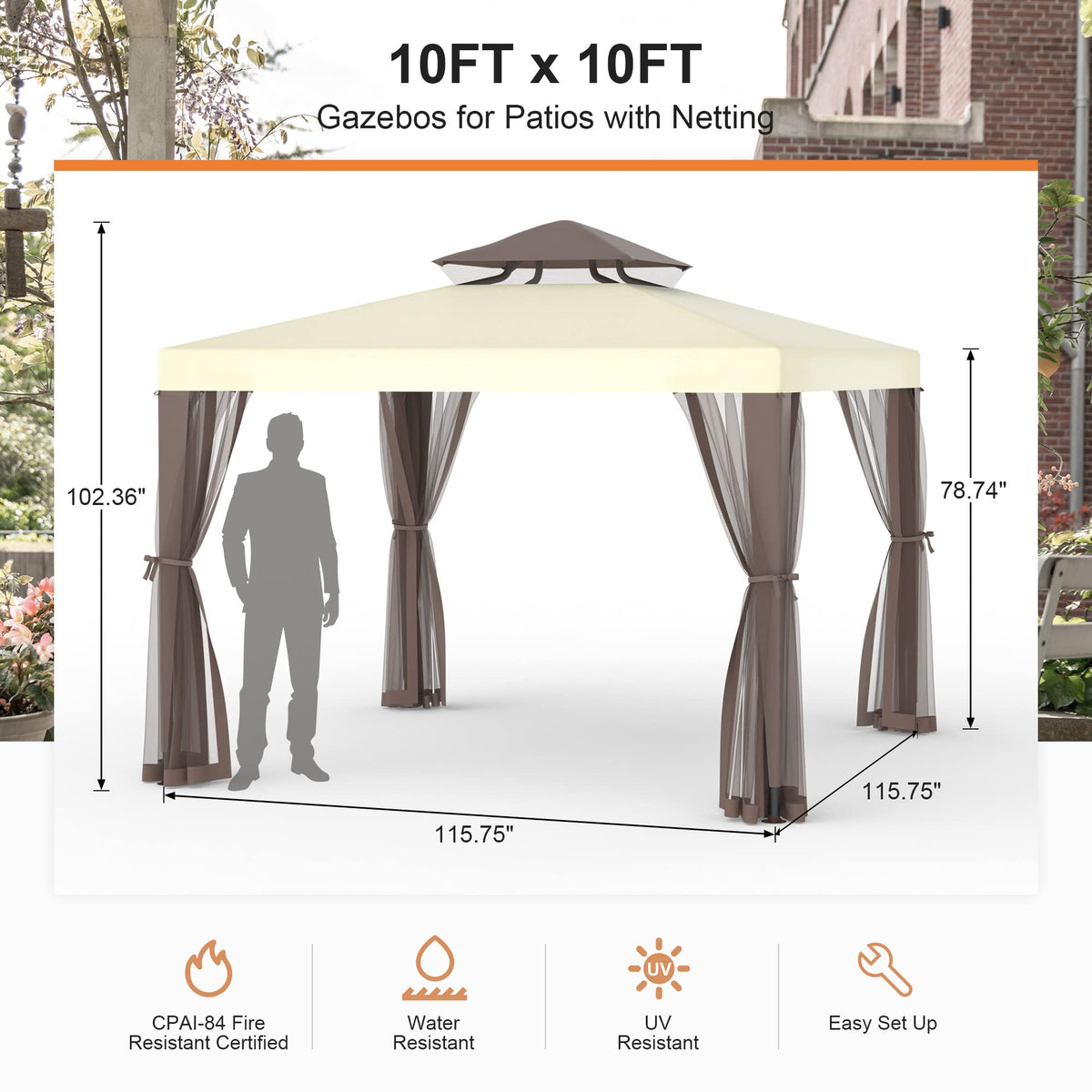 10'x10' Waterproof UV-Resistant 2-Tier Canopy Tent with Mosquito Netting F8028