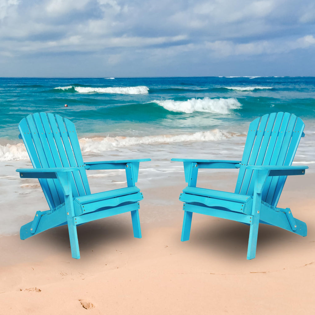 Light Blue Solid Cedar Wood Folding Adirondack Chair Set of 2 A7347