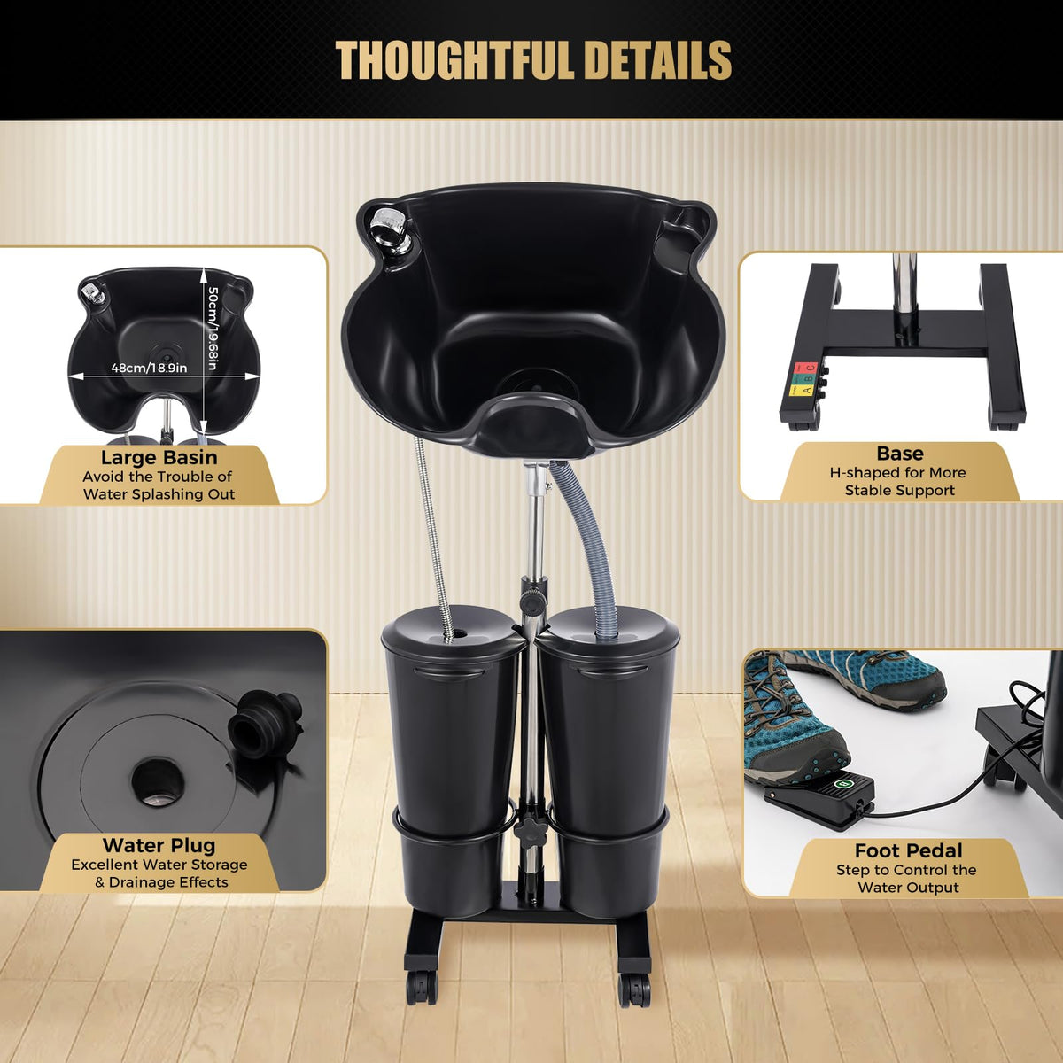 Black Height Adjustable Shampoo Bowl with Electric Pump W228146