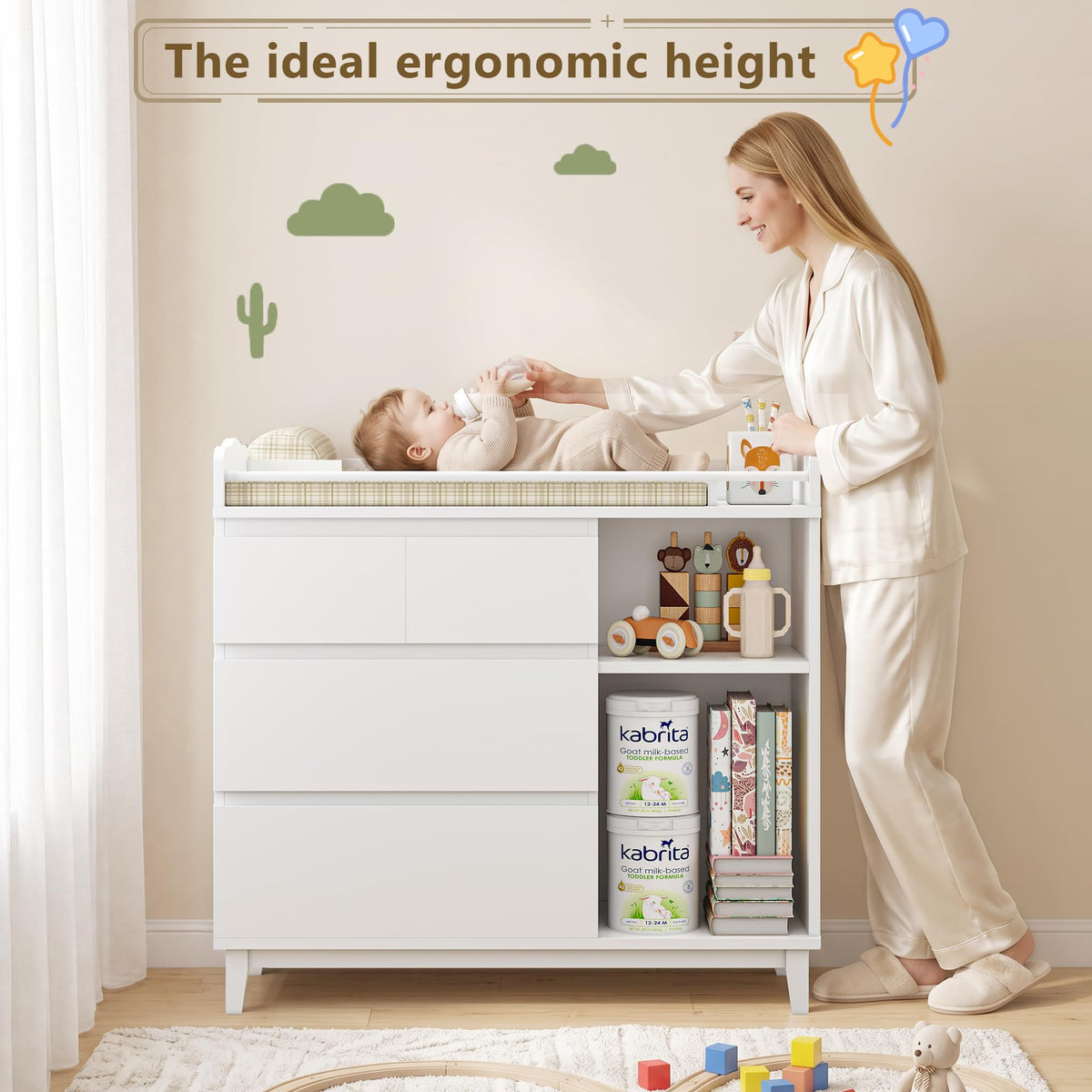 White Baby Changing Table with 4 Drawers J41668