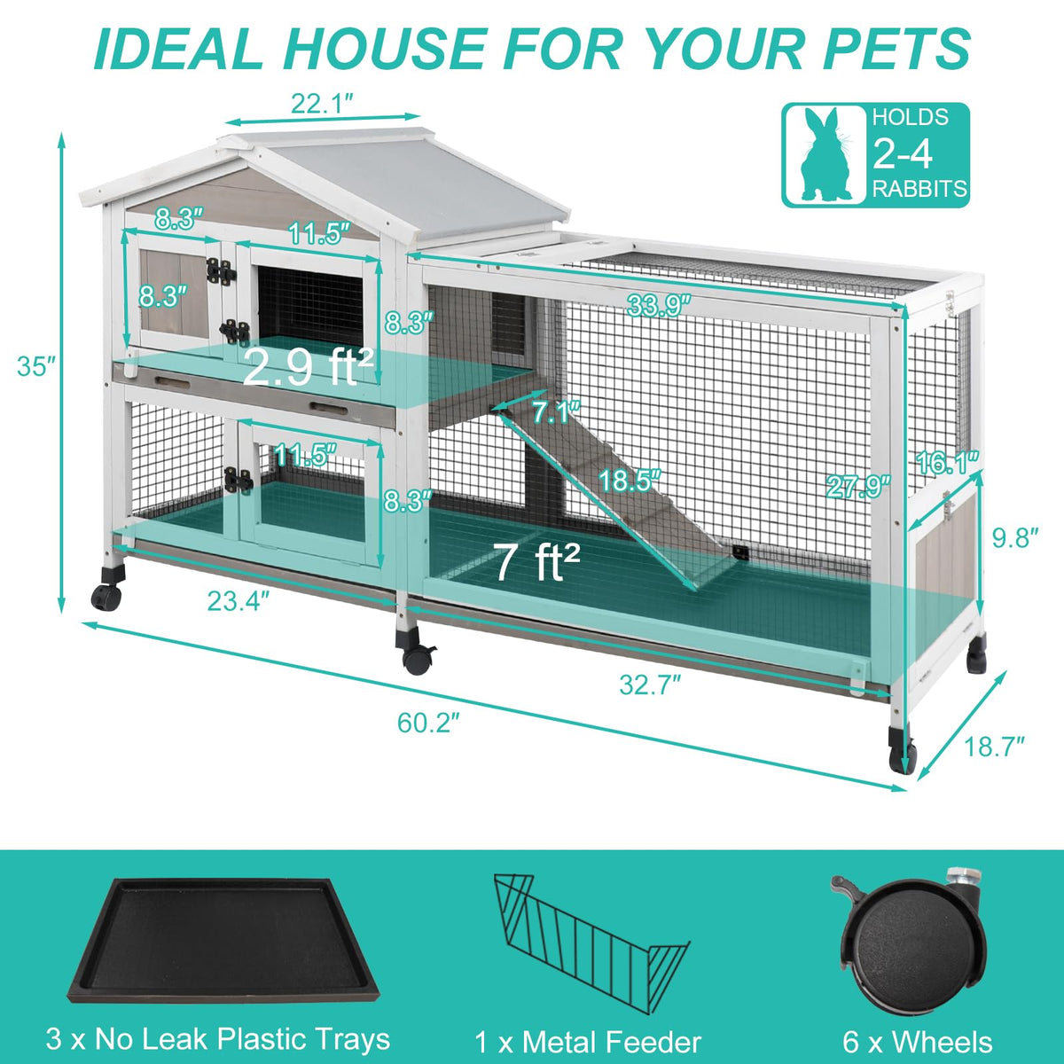 2-Tier Rabbit Hutch with Wheels N926