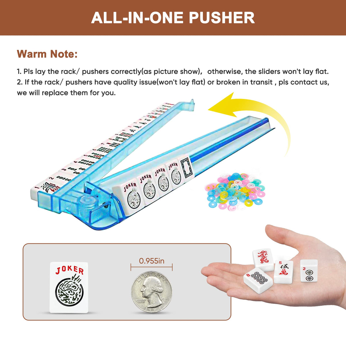 166 Tiles Mahjong Set with Racks Pushers Bag N113