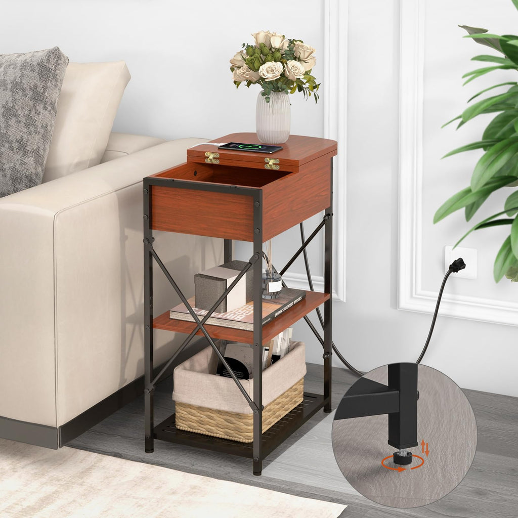 Narrow Side Table with Charging Station, Set of 2 A948