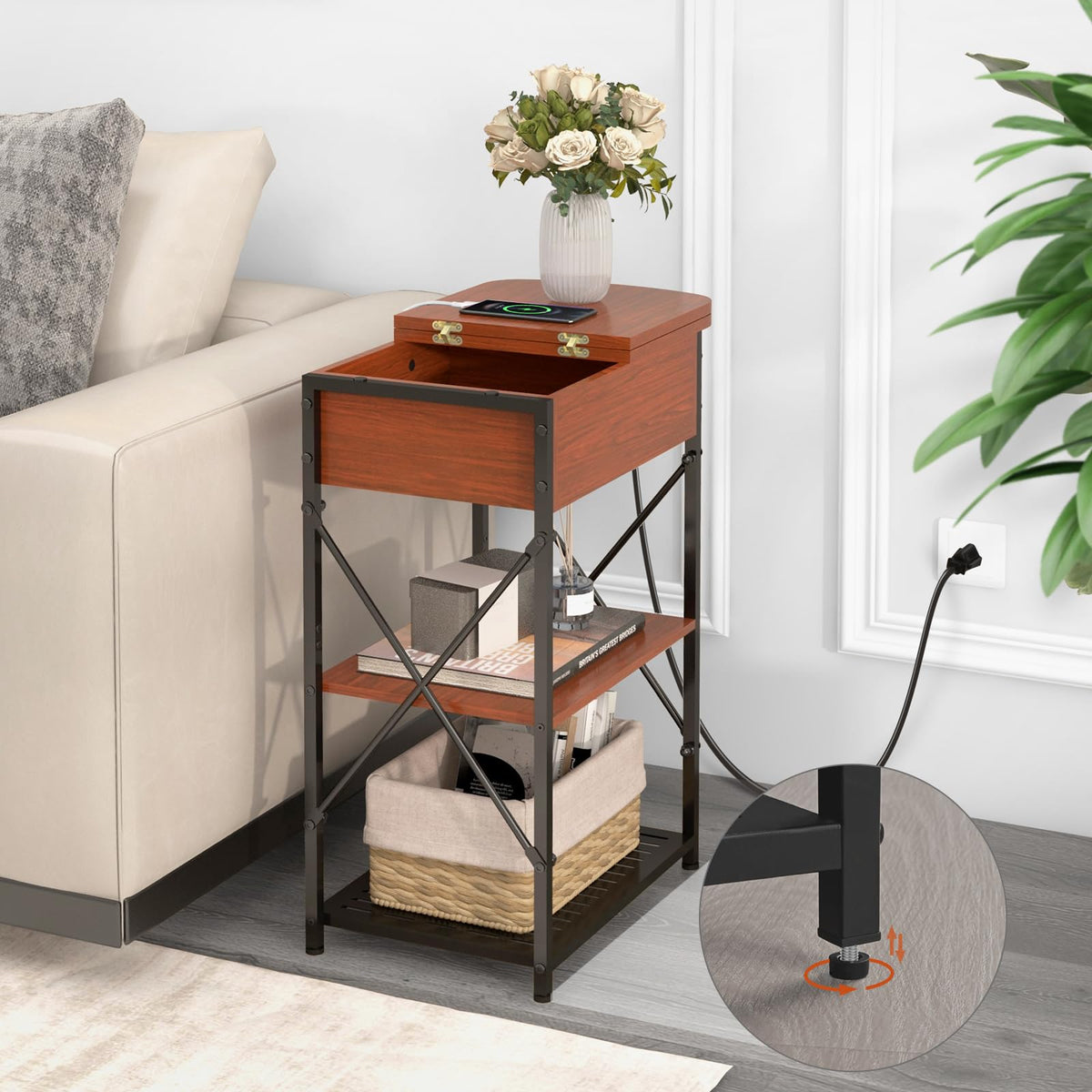 Narrow Side Table with Charging Station, Set of 2 A948