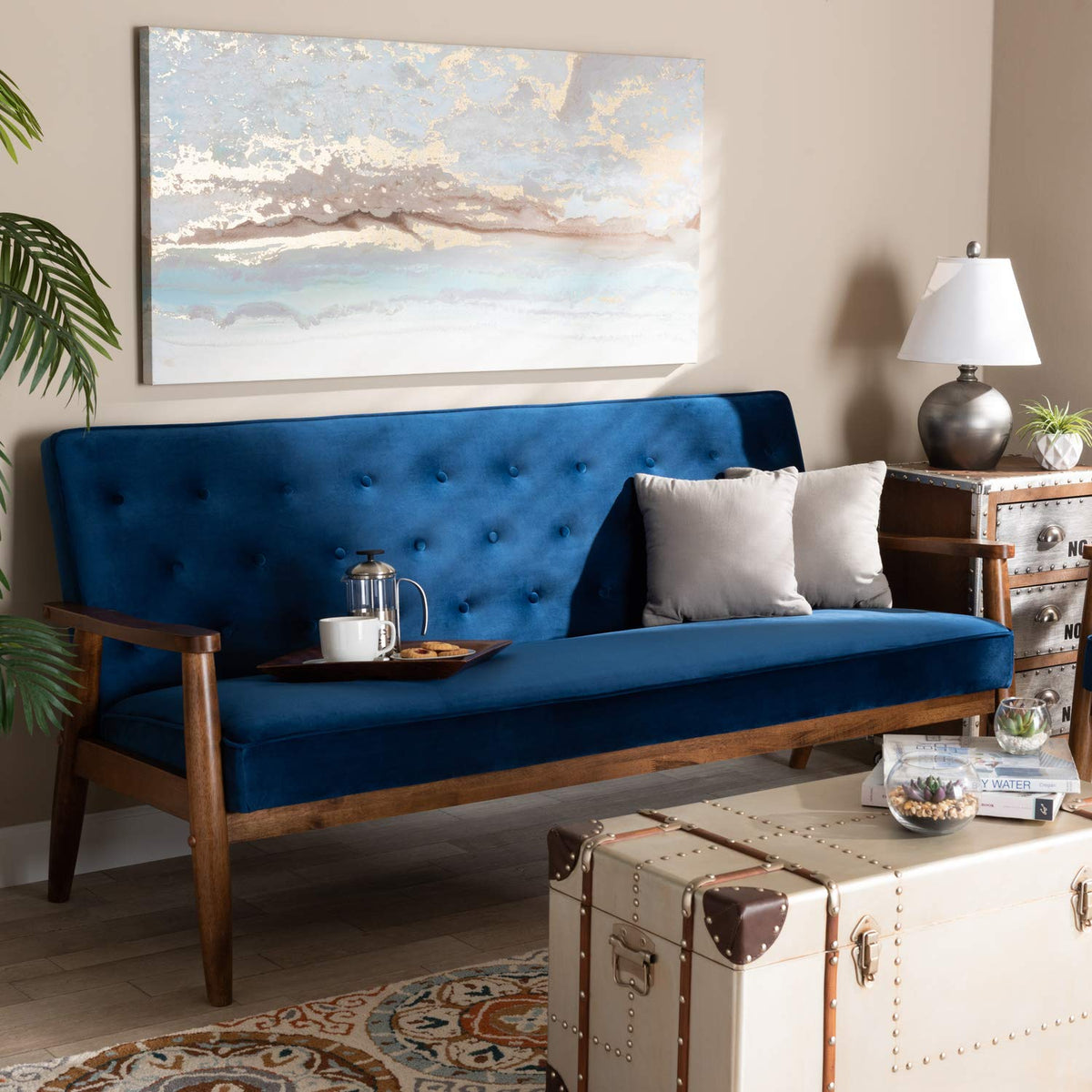 Navy Blue Velvet Upholstered 3-seater Sofa W607
