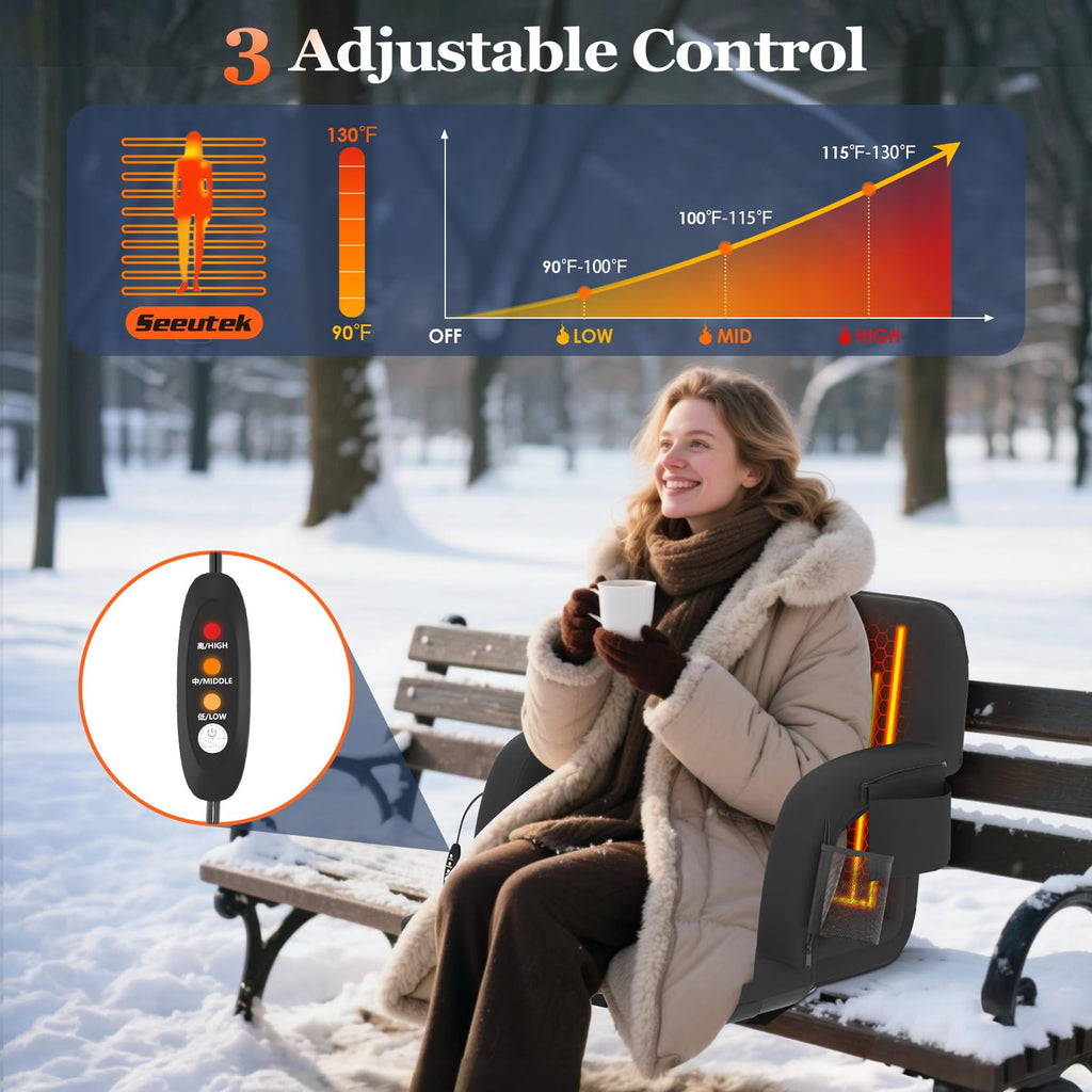 23" Heated Stadium Seats with Back Support, 2.5" Thick Cushion, 2PC T93244