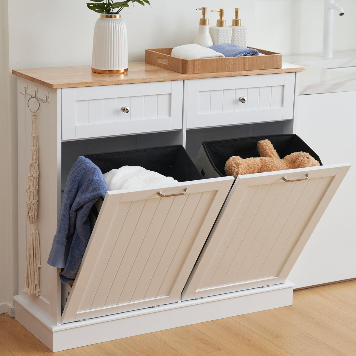 White 2x13 Gallons Tilt Out Trash Can Cabinet L36994