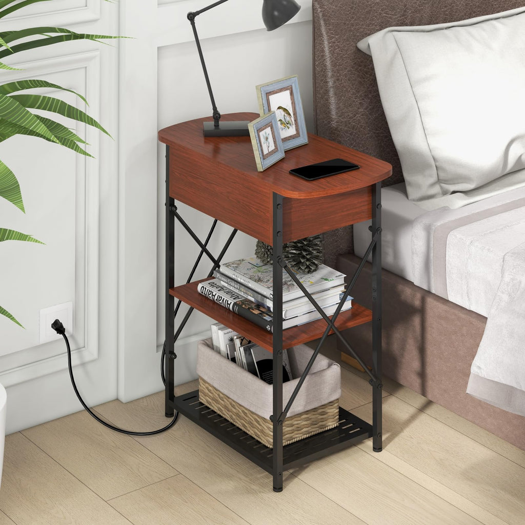 Narrow Side Table with Charging Station, Set of 2 A948