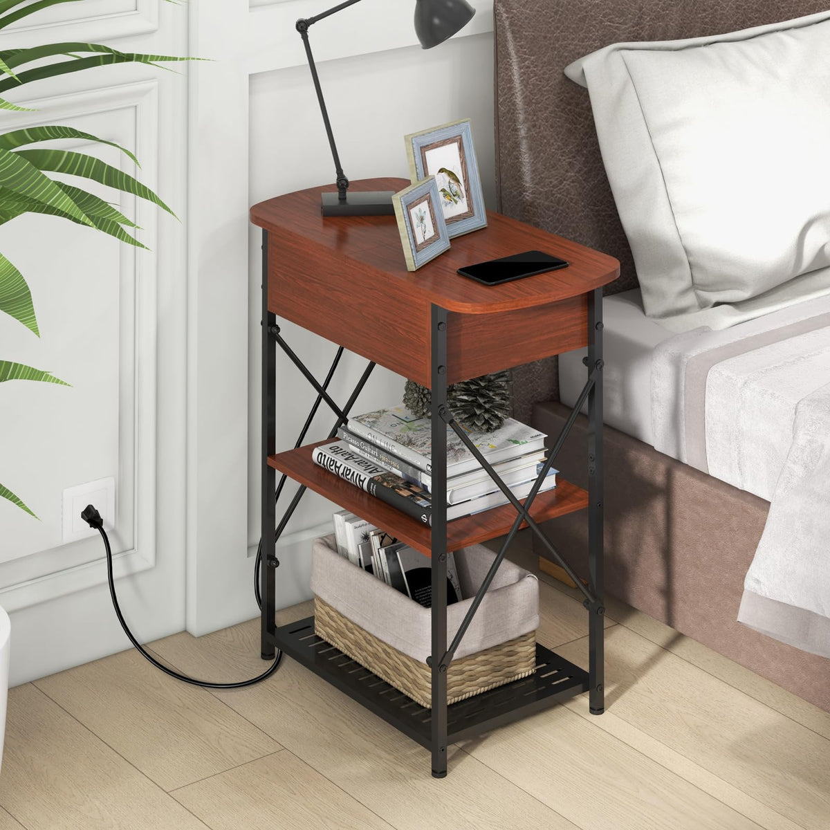 Narrow Side Table with Charging Station, Set of 2 A948