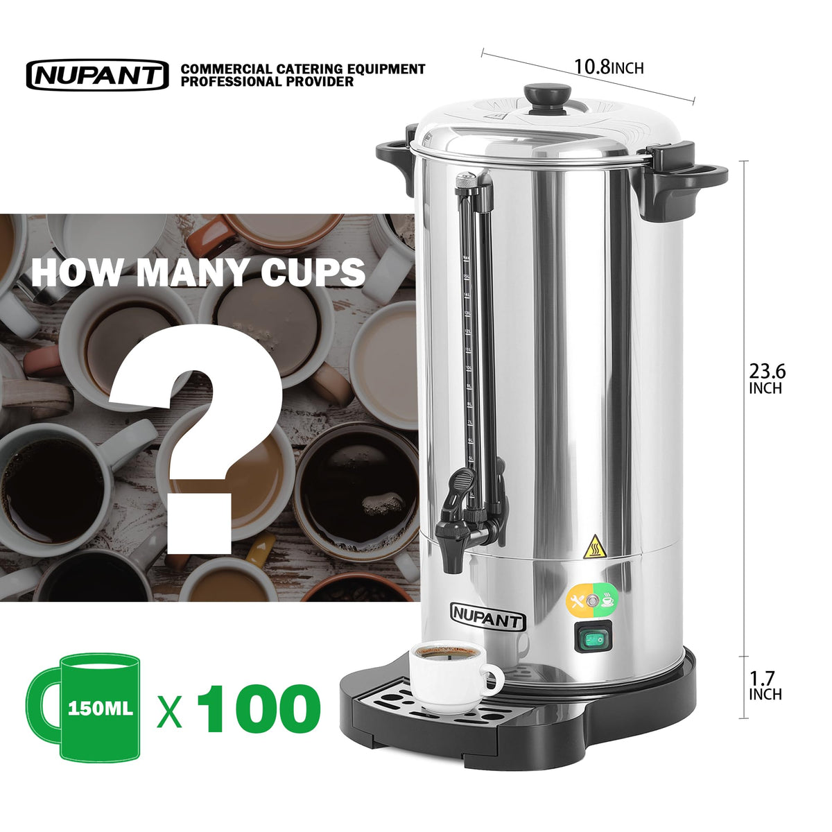 100 Cup Stainless Steel Coffee Urn with Keep Warm Mode Q50897