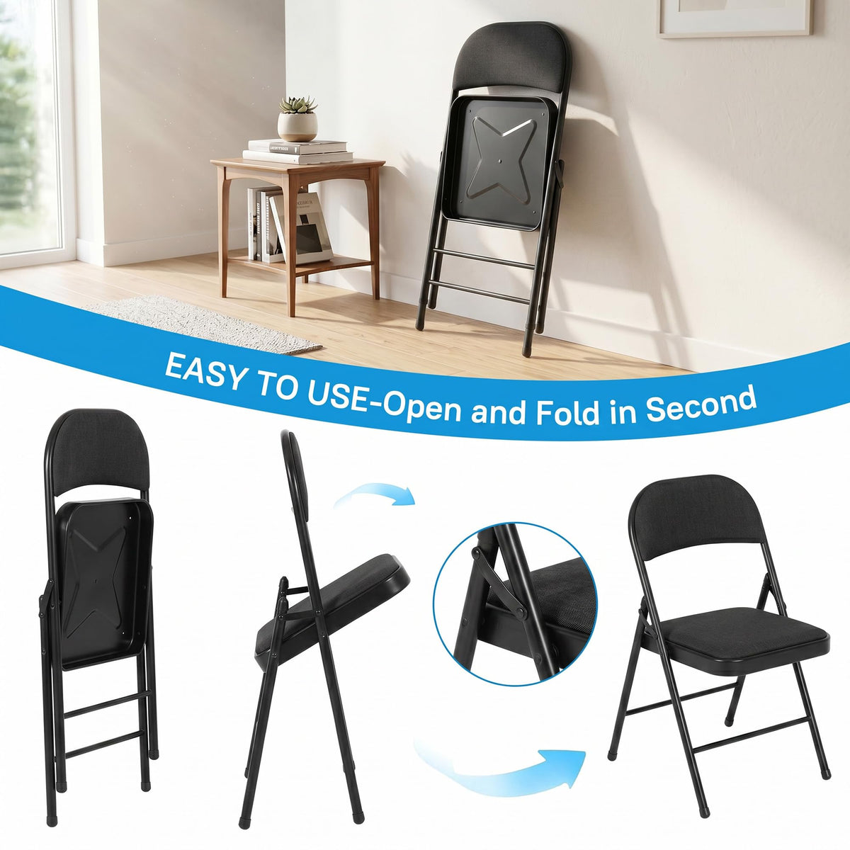 10 Pack Black Padded Folding Chairs U539