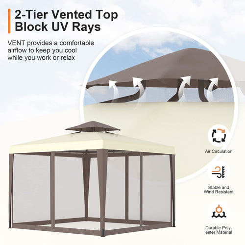 10'x10' Waterproof UV-Resistant 2-Tier Canopy Tent with Mosquito Netting F8028