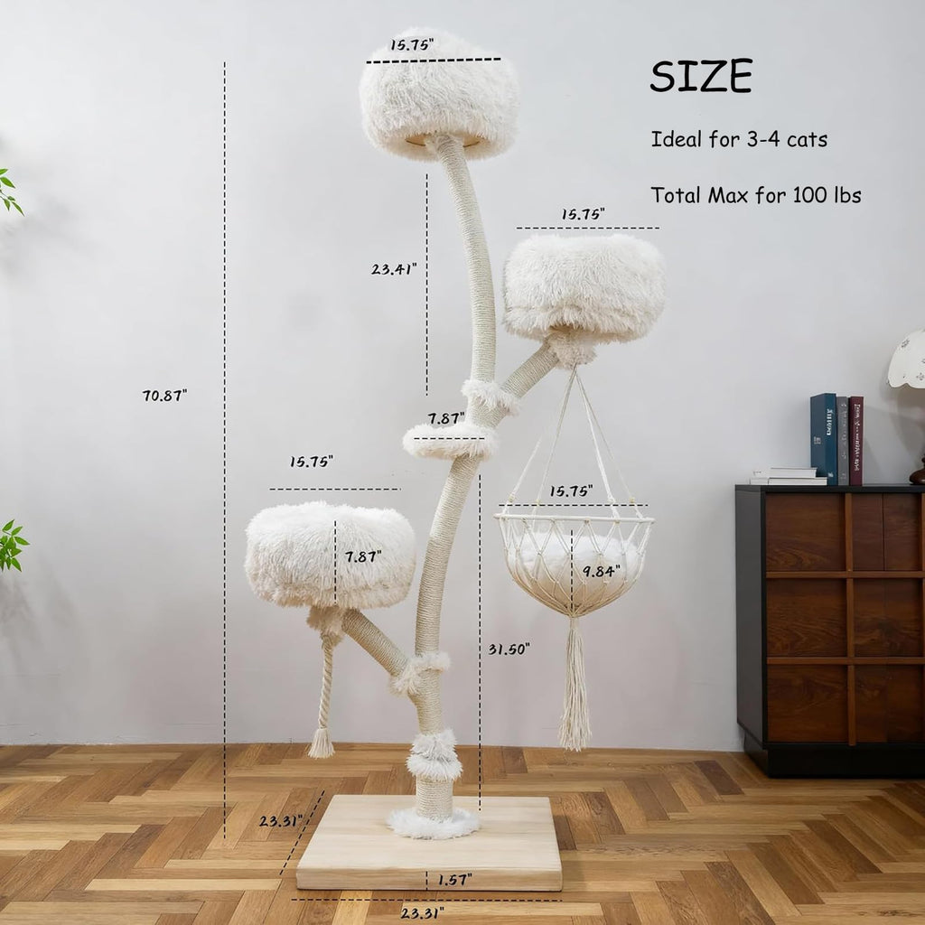 70" Multi-Level Cat Tree Tower with Plush Perches and Sisal Scratching Posts I474988