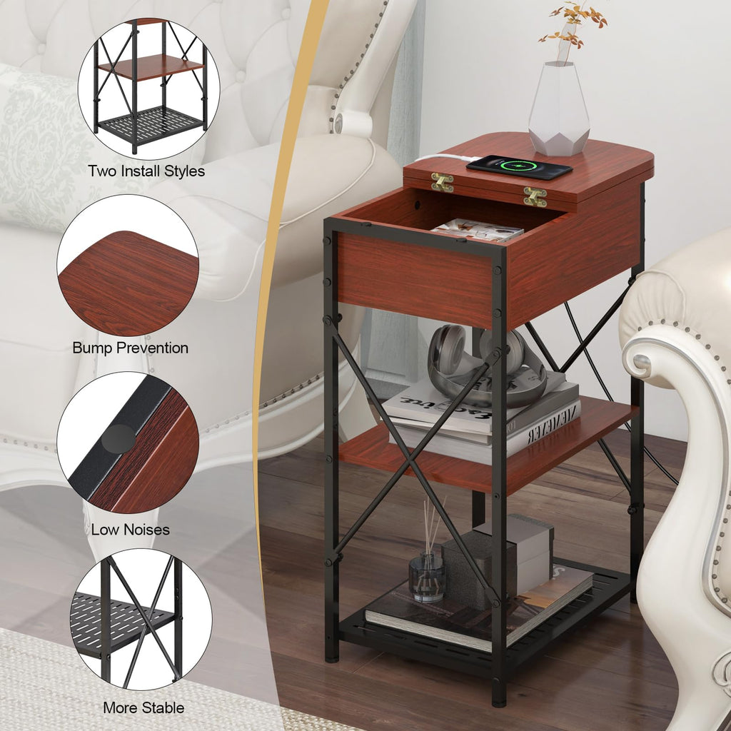 Narrow Side Table with Charging Station, Set of 2 A948