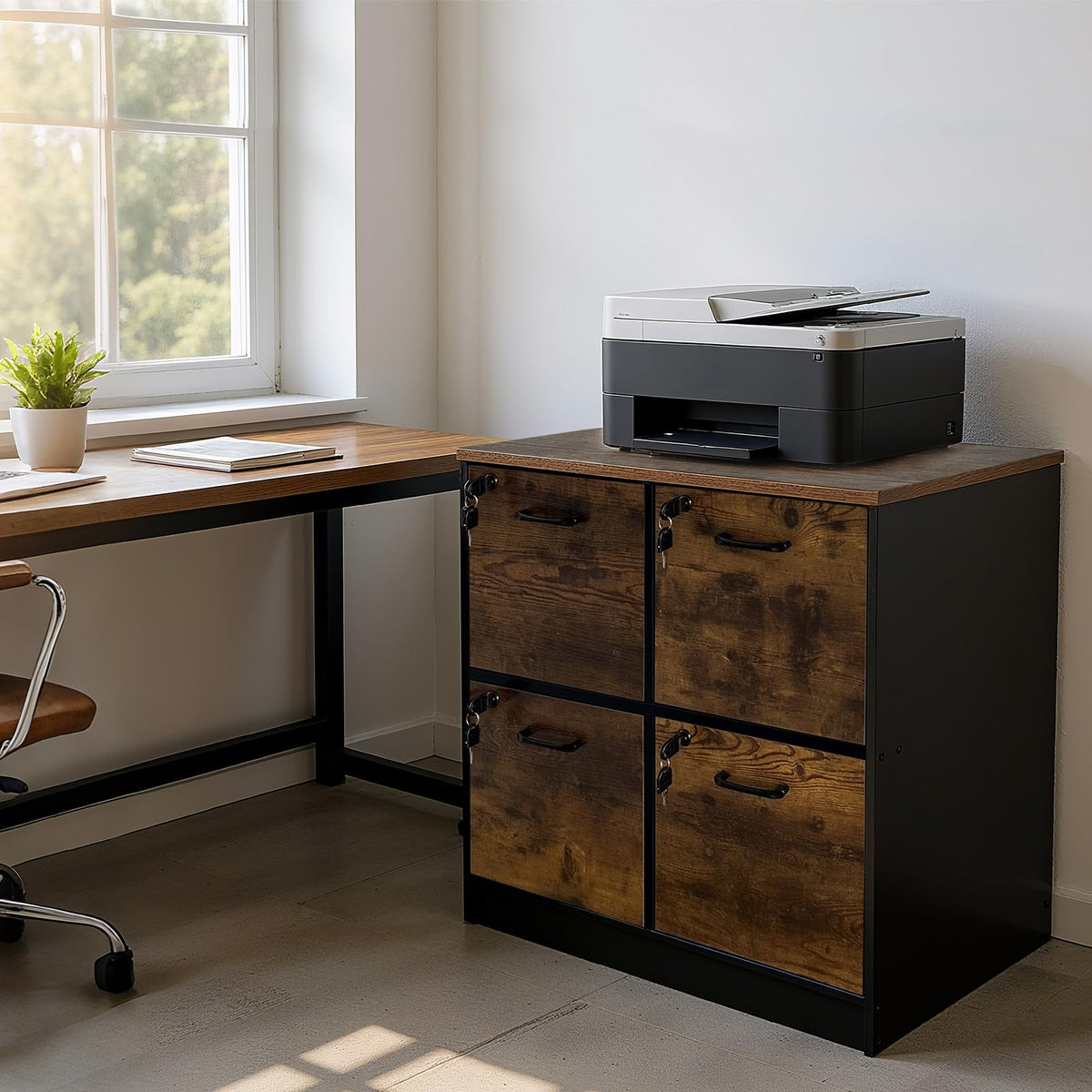 4 Drawer Wood File Cabinet with Lock I2512