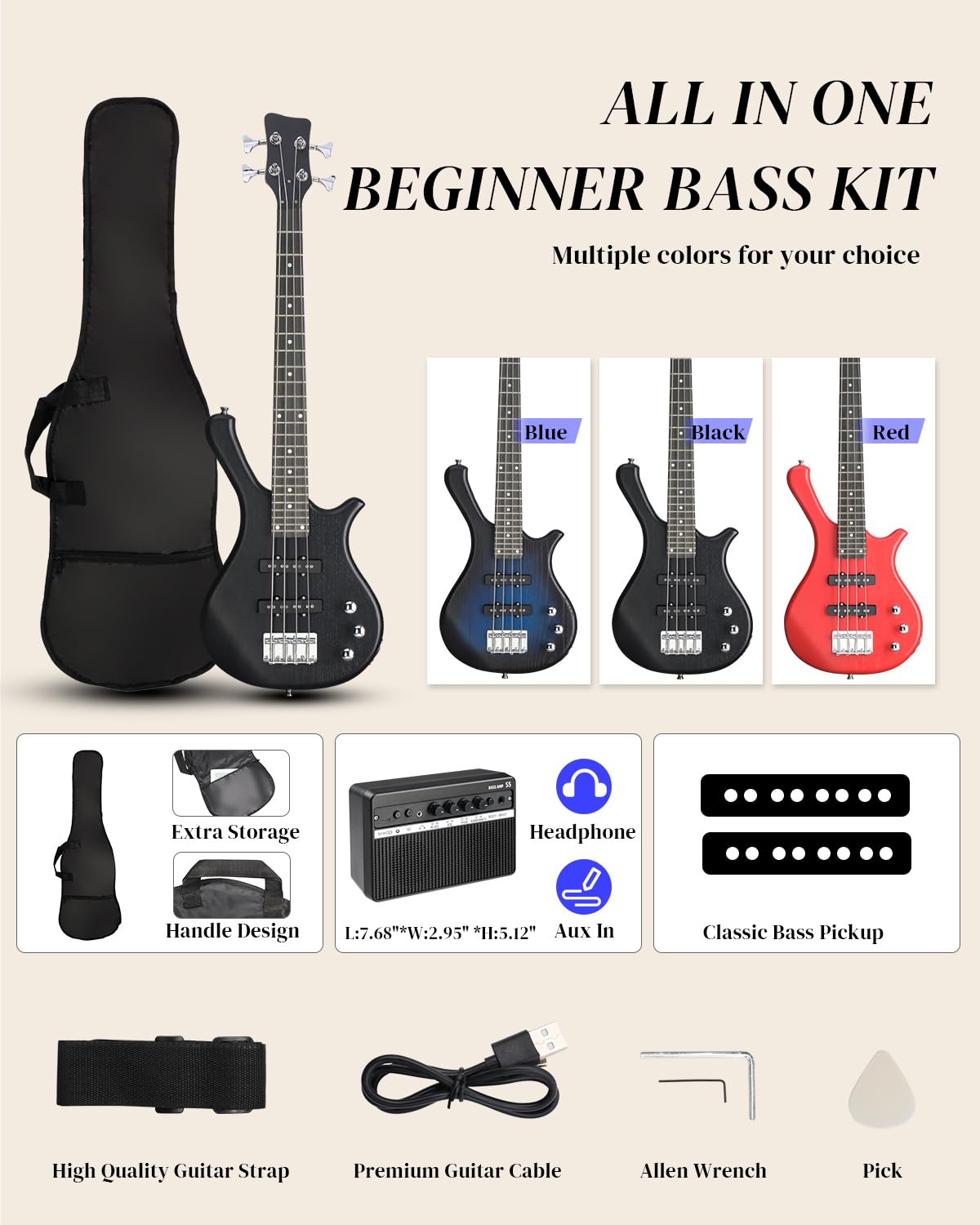 36 Inch 4 String Electric Bass Guitar A69969