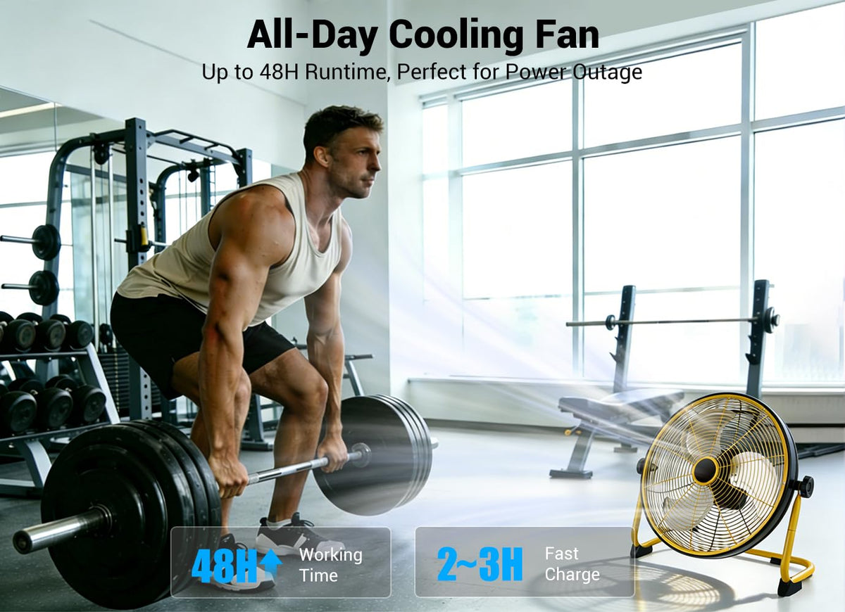 20" Portable Battery Operated Metal Floor Fan V39241