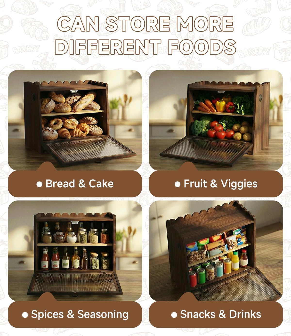 Wooden Double Layer Bread Box B272990