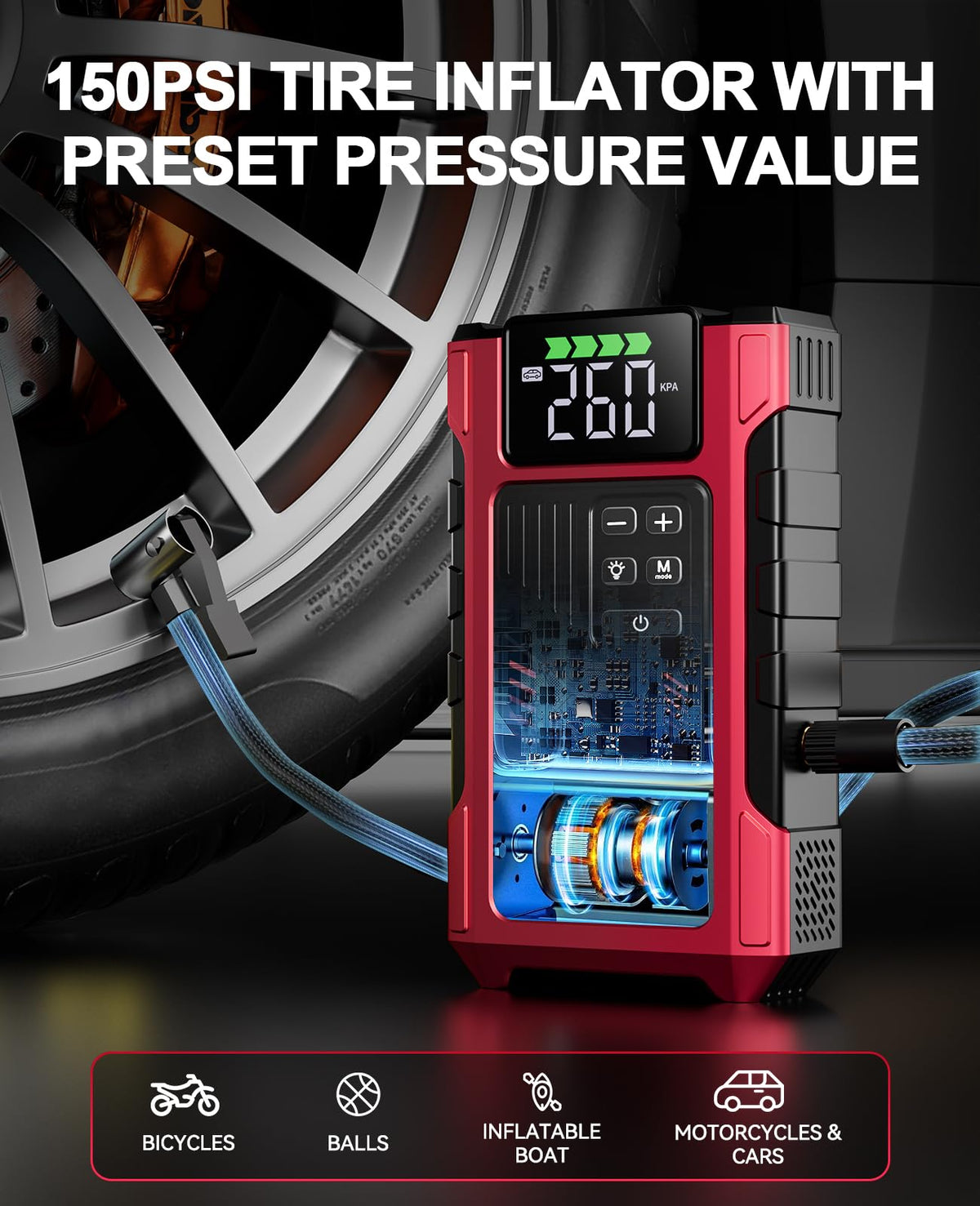4500A Car Jump Starter with Air Compressor and 150PSI Tire Inflator T96012