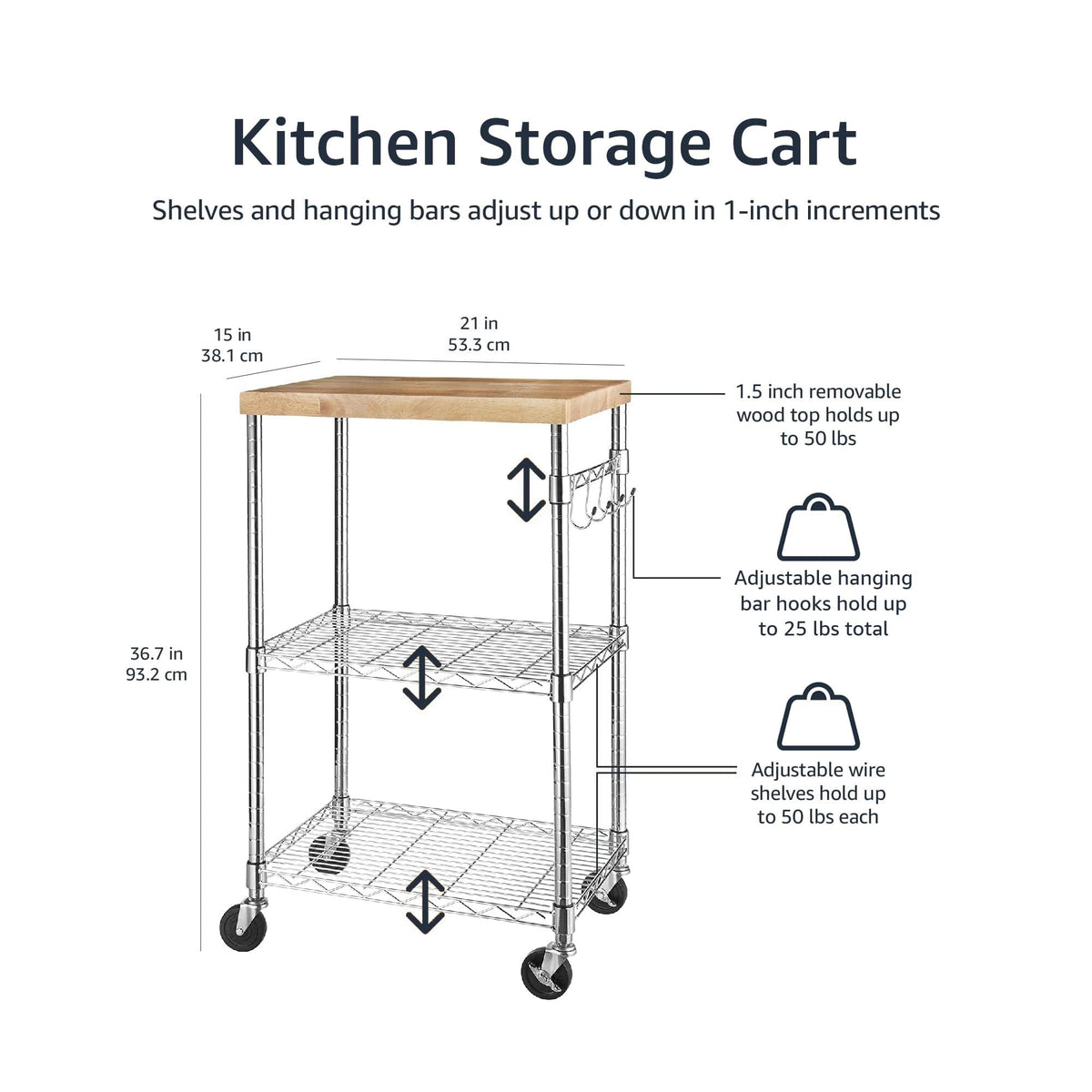 3-Tier Kitchen Storage Rack with Caster Wheels W2475