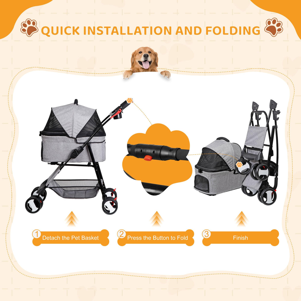 3 in1 Foldable Pet Stroller with 4 Wheels X41563