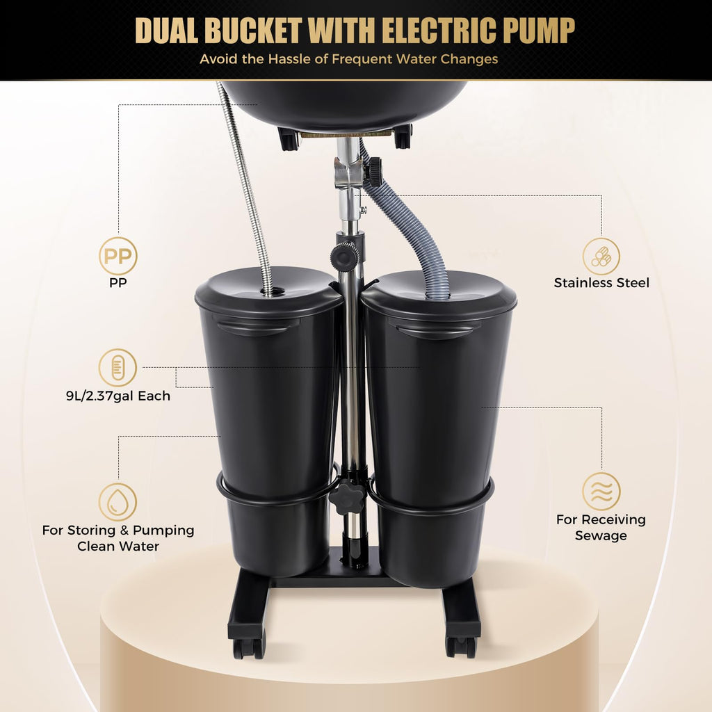 Black Height Adjustable Shampoo Bowl with Electric Pump W228146