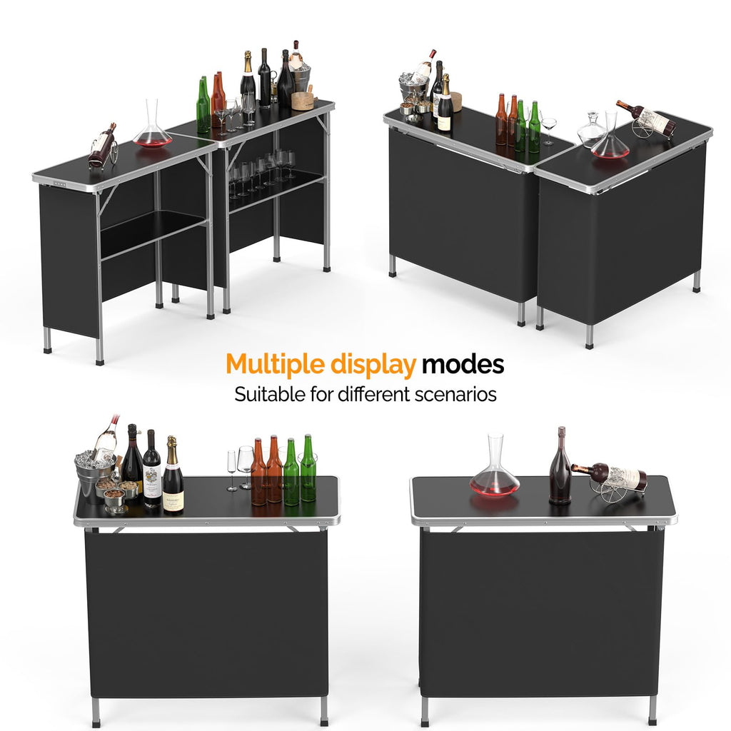 Portable 2-Tier Mobile Bar Table with Black Skirt I9895