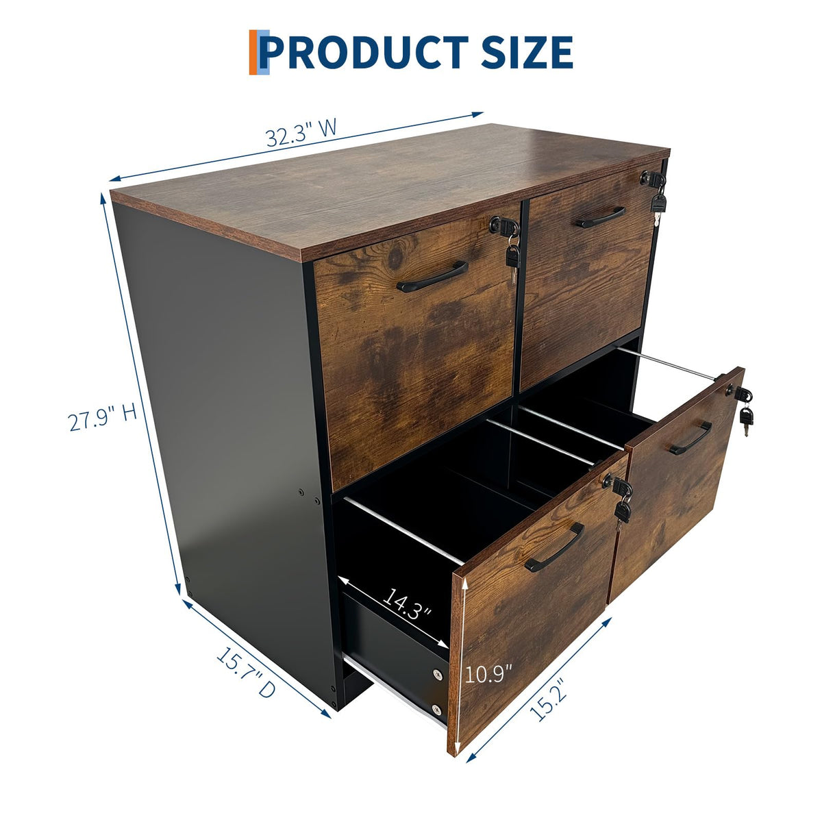 4 Drawer Wood File Cabinet with Lock I2512