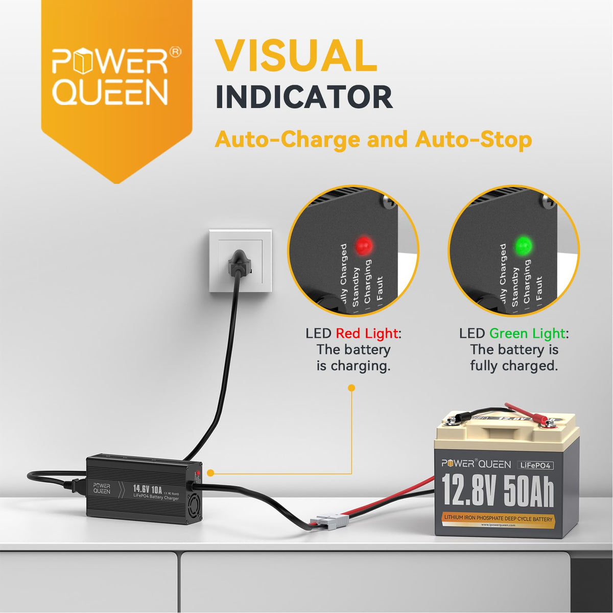 12V 50Ah LiFePO4 Battery with 14.6V 10A Charger V75847