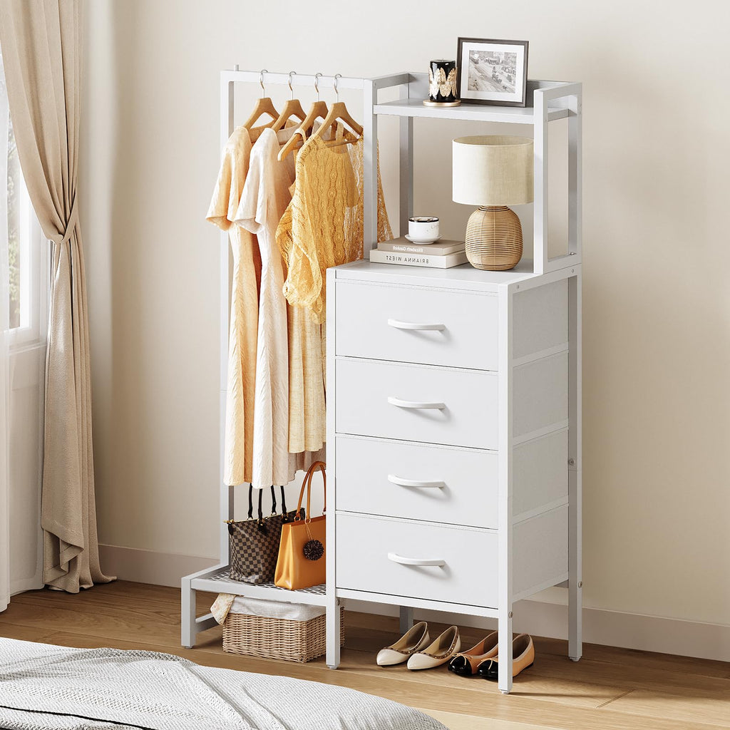 White 4 Drawer Dresser with Hanging Rack K515965