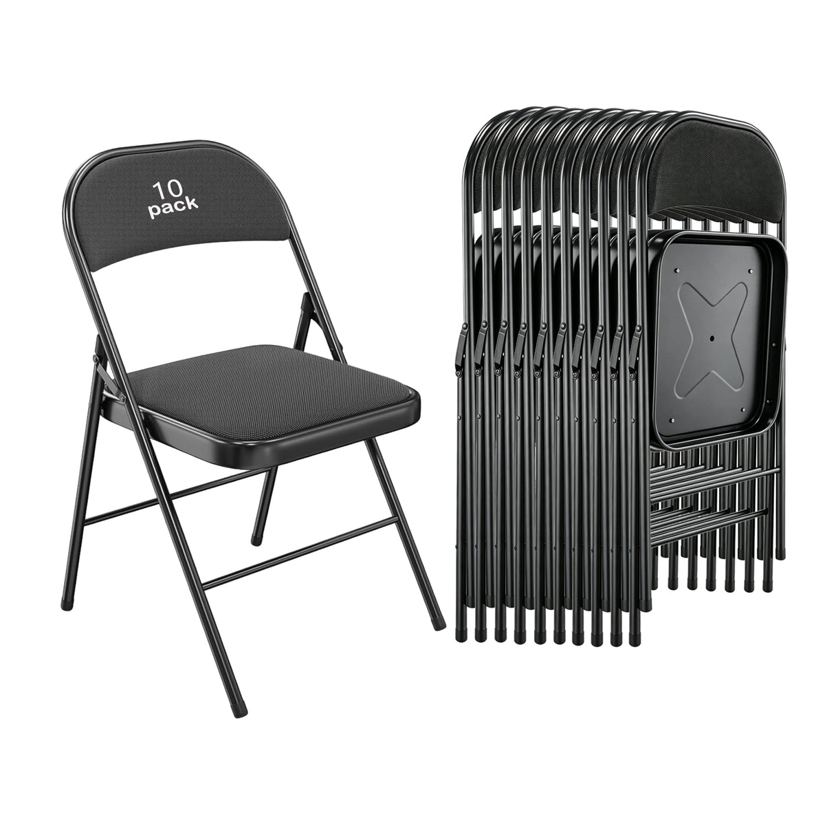 10 Pack Black Padded Folding Chairs U539