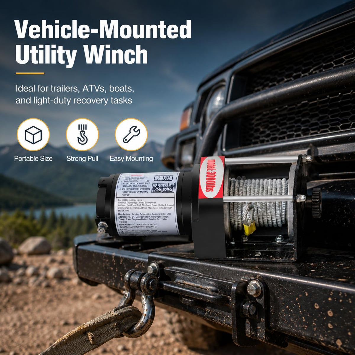 12V DC Electric Winch with Steel Cable Y2243