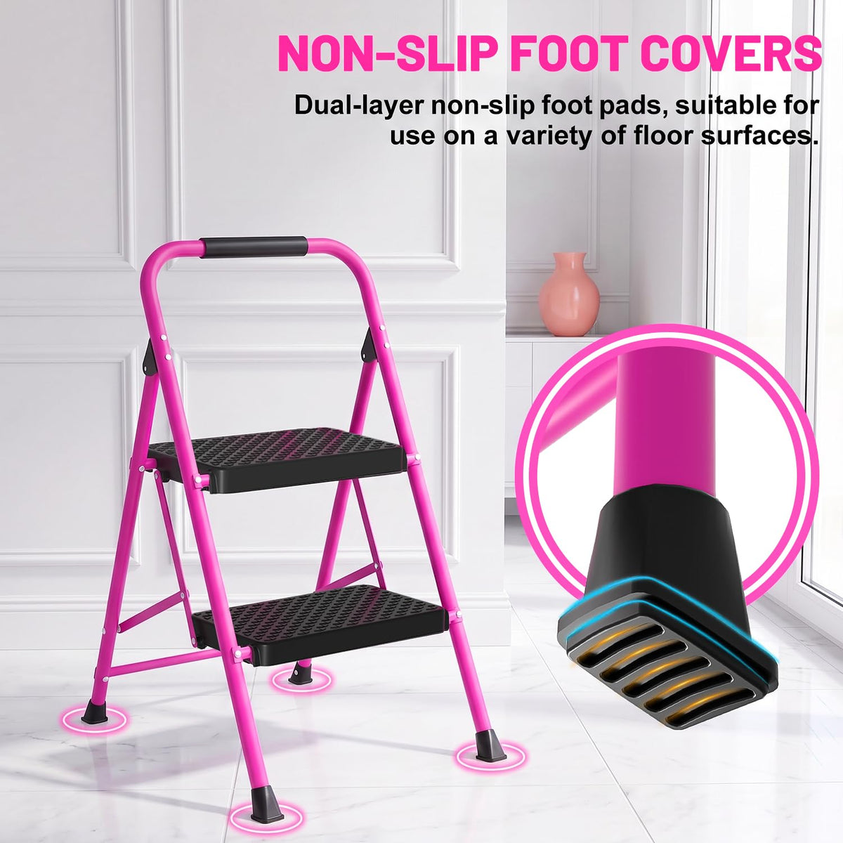 Pink Foldable 2 Step Ladder F960