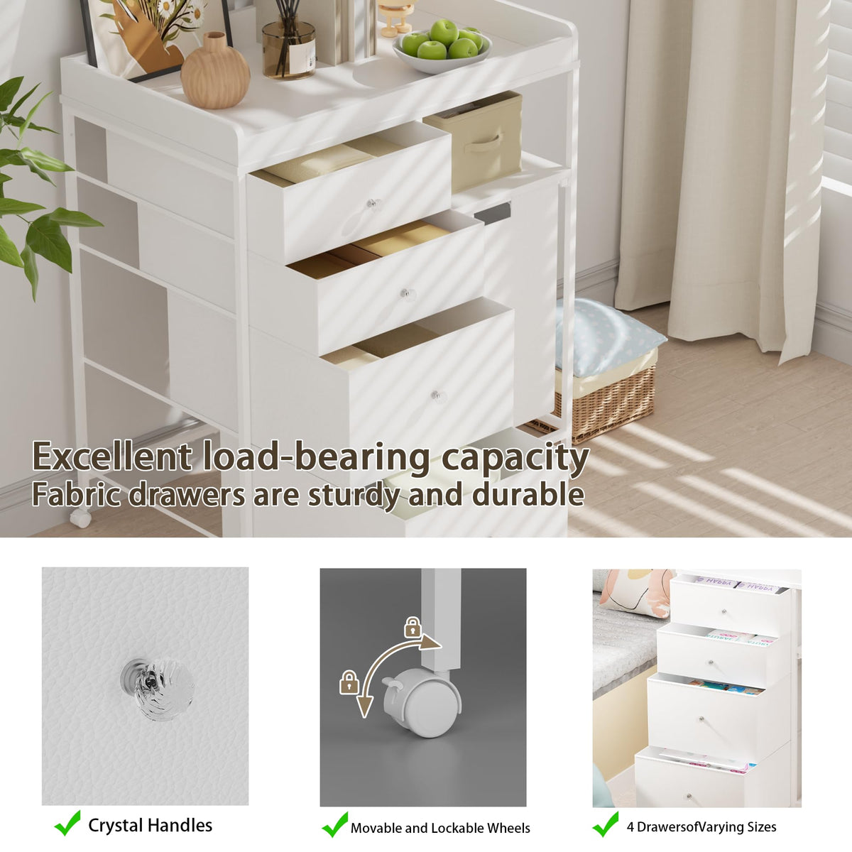 White 4 Drawer Changing Table Dresser with Laundry Hamper T7742