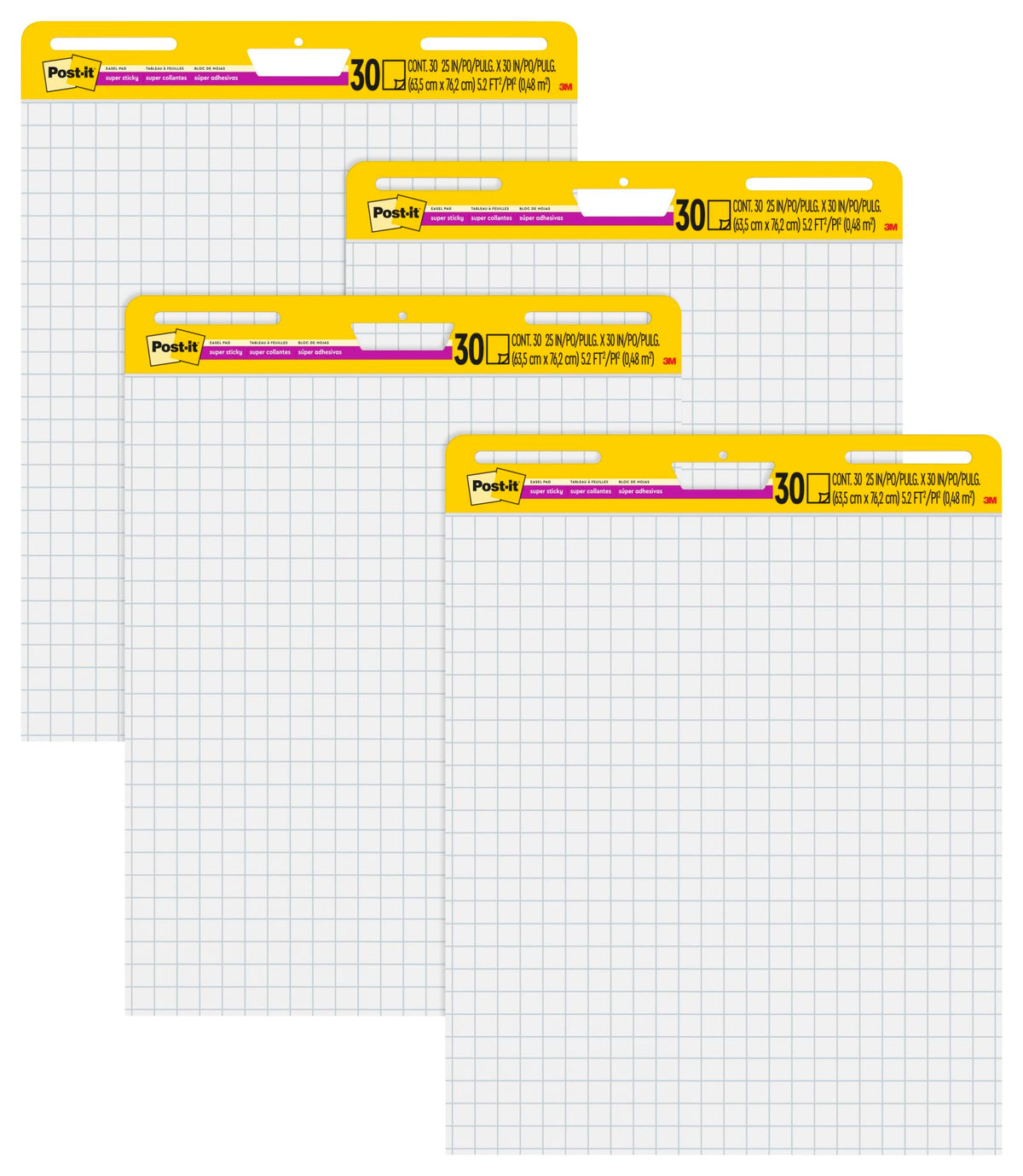 Self-Stick Easel Pad Value Pack, Quadrille Rule, 25 x 30, White, 30 Sheets, 4/Carton A64184
