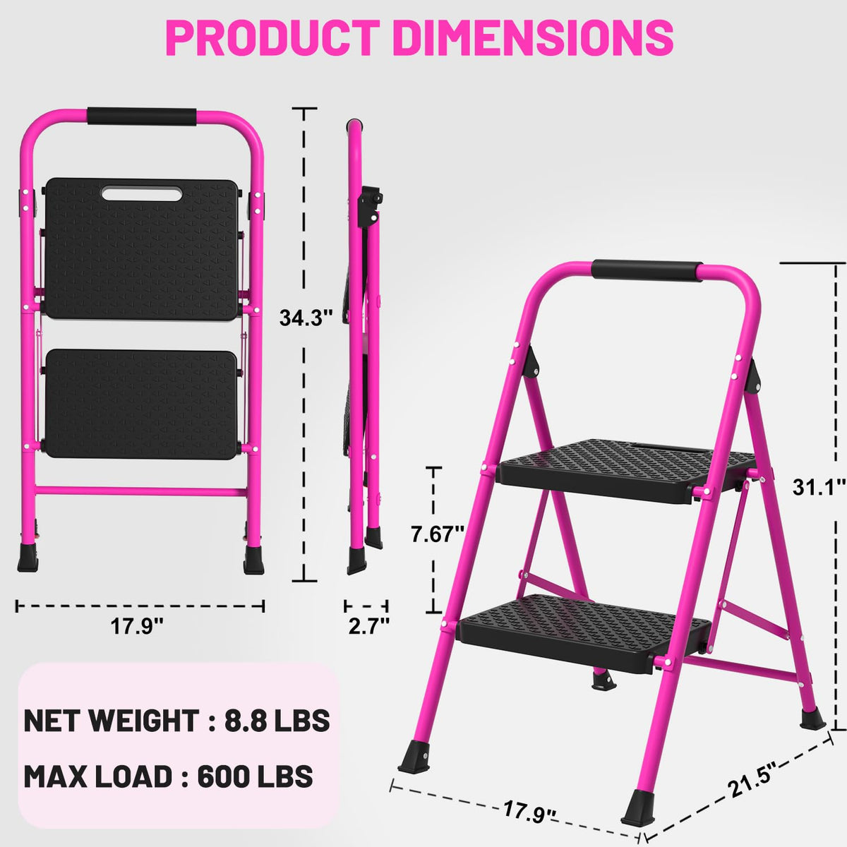 Pink Foldable 2 Step Ladder F960