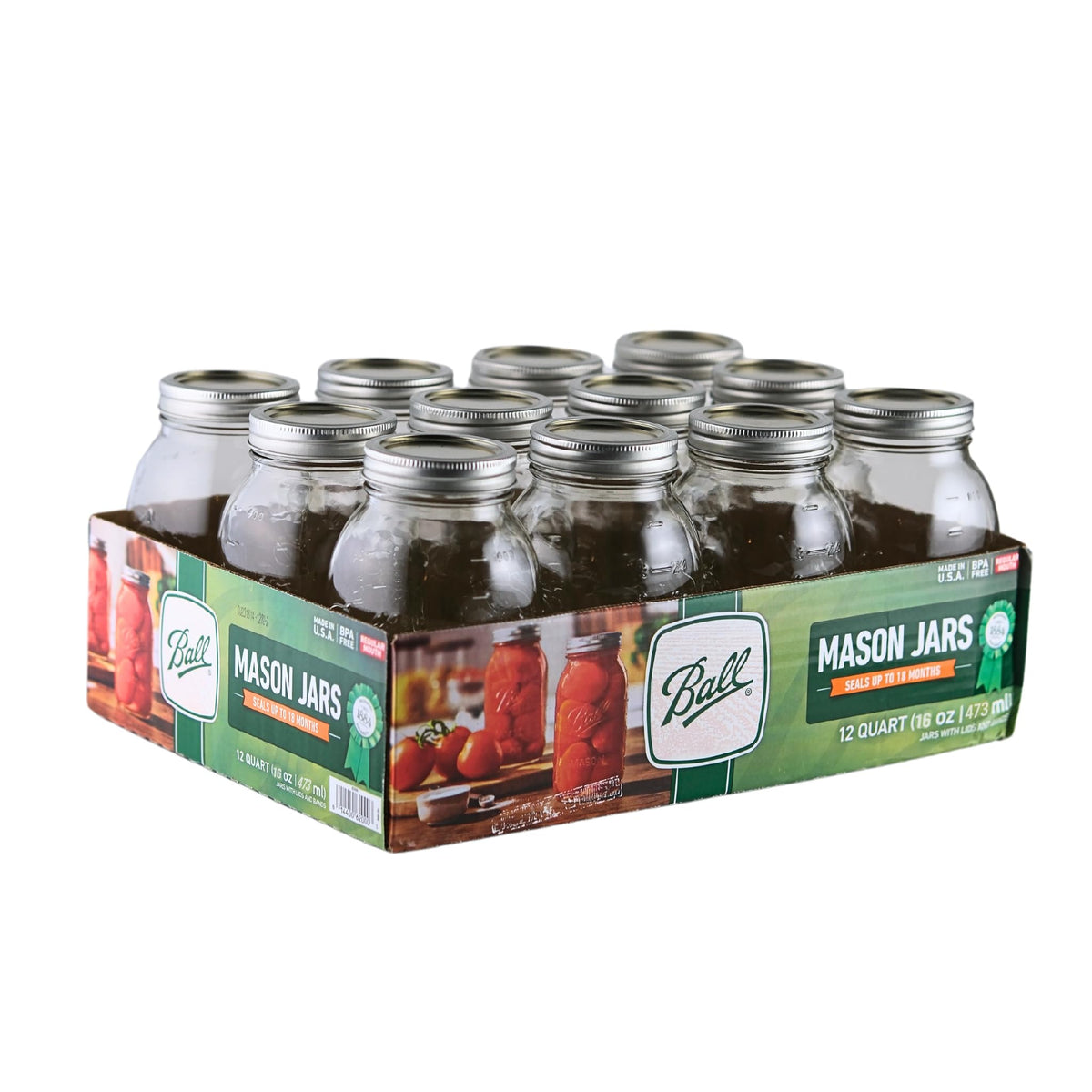 16oz Regular Mouth Glass Mason Jars with Lids & Bands, Set of 12 W751250