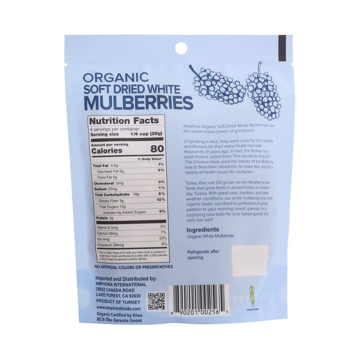 Organic Soft Dried White Mulberries 4 Ounce D4617