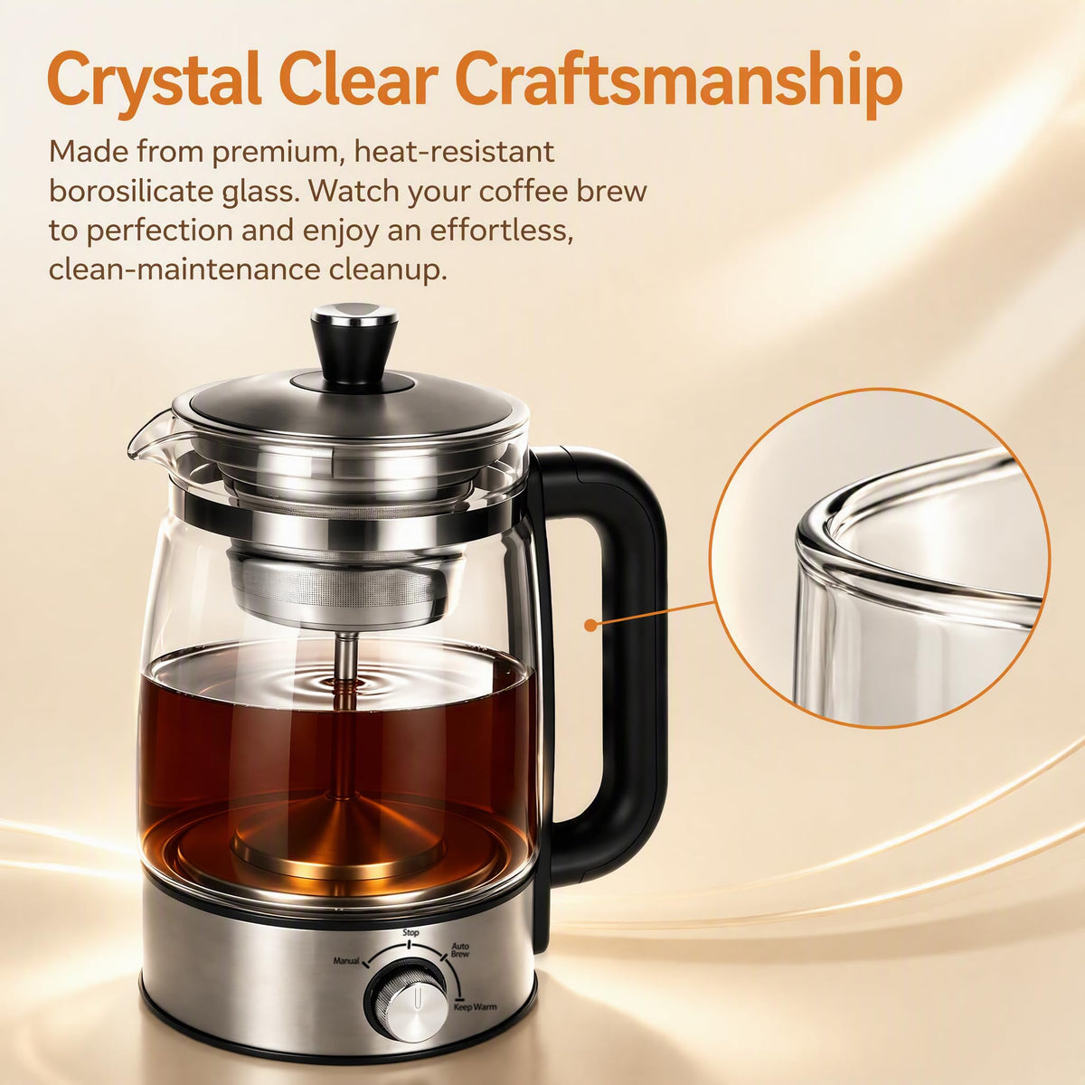Electric Percolator Coffee Pot, Borosilicate Glass Coffee Maker O36956