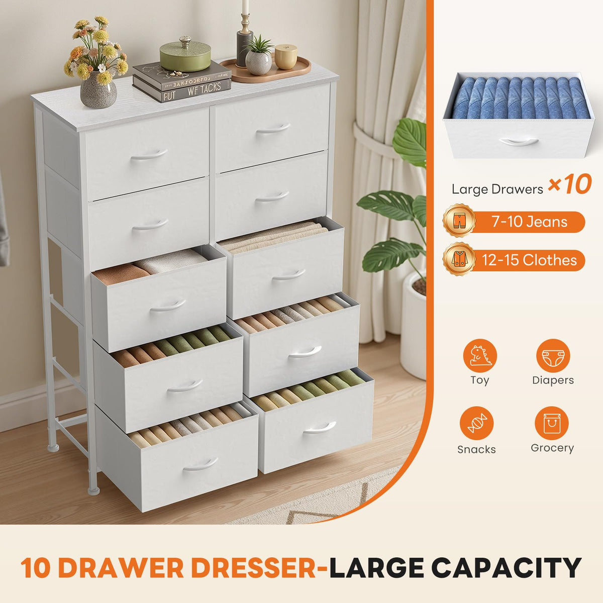 White 10 Drawer Tall Dresser Q81292