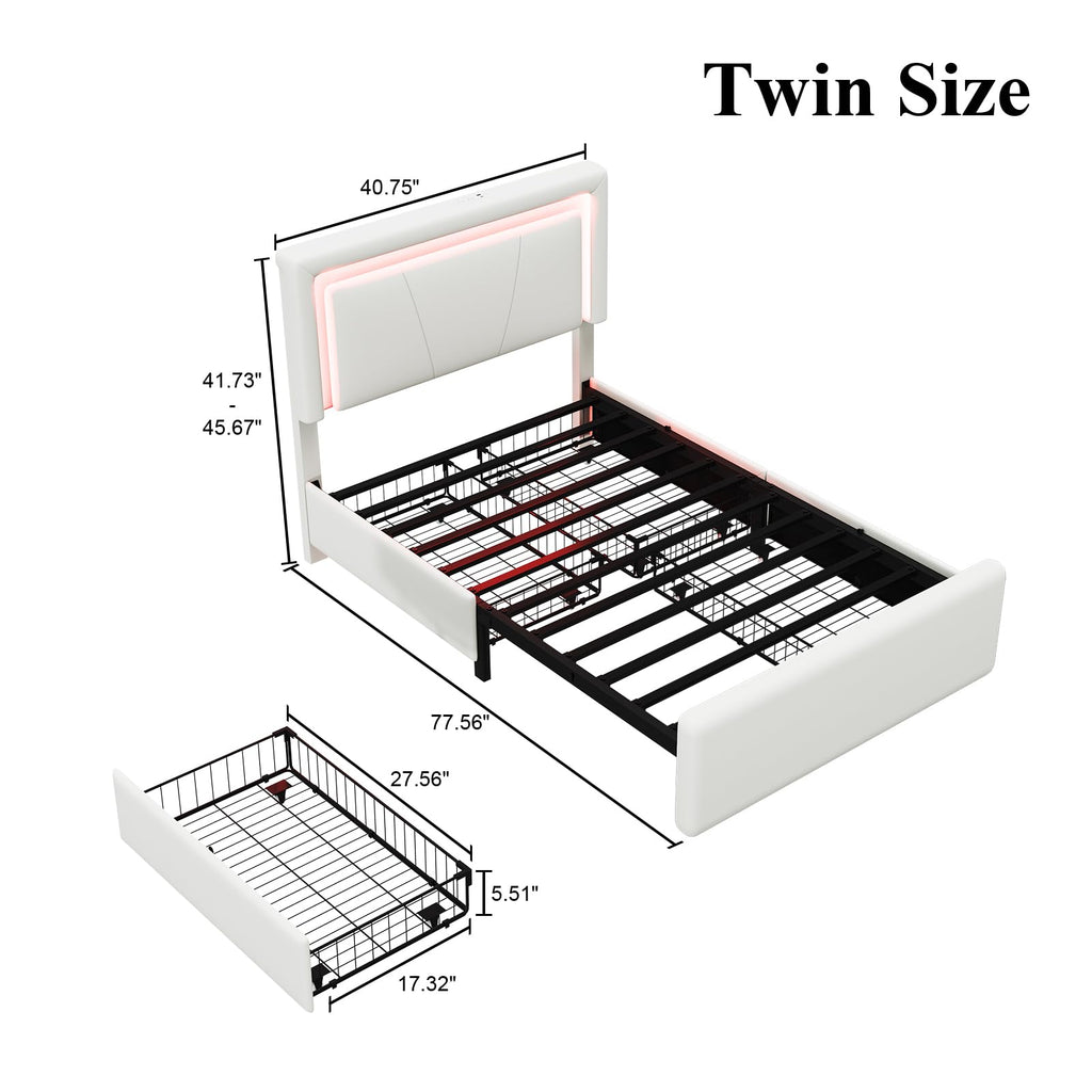 White Twin Size Bed Frame with 4 Storage Drawers K116285