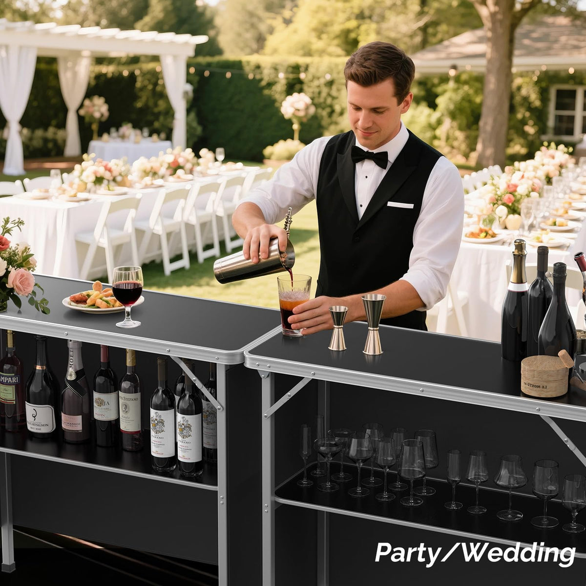 Portable 2-Tier Mobile Bar Table with Black Skirt I9895