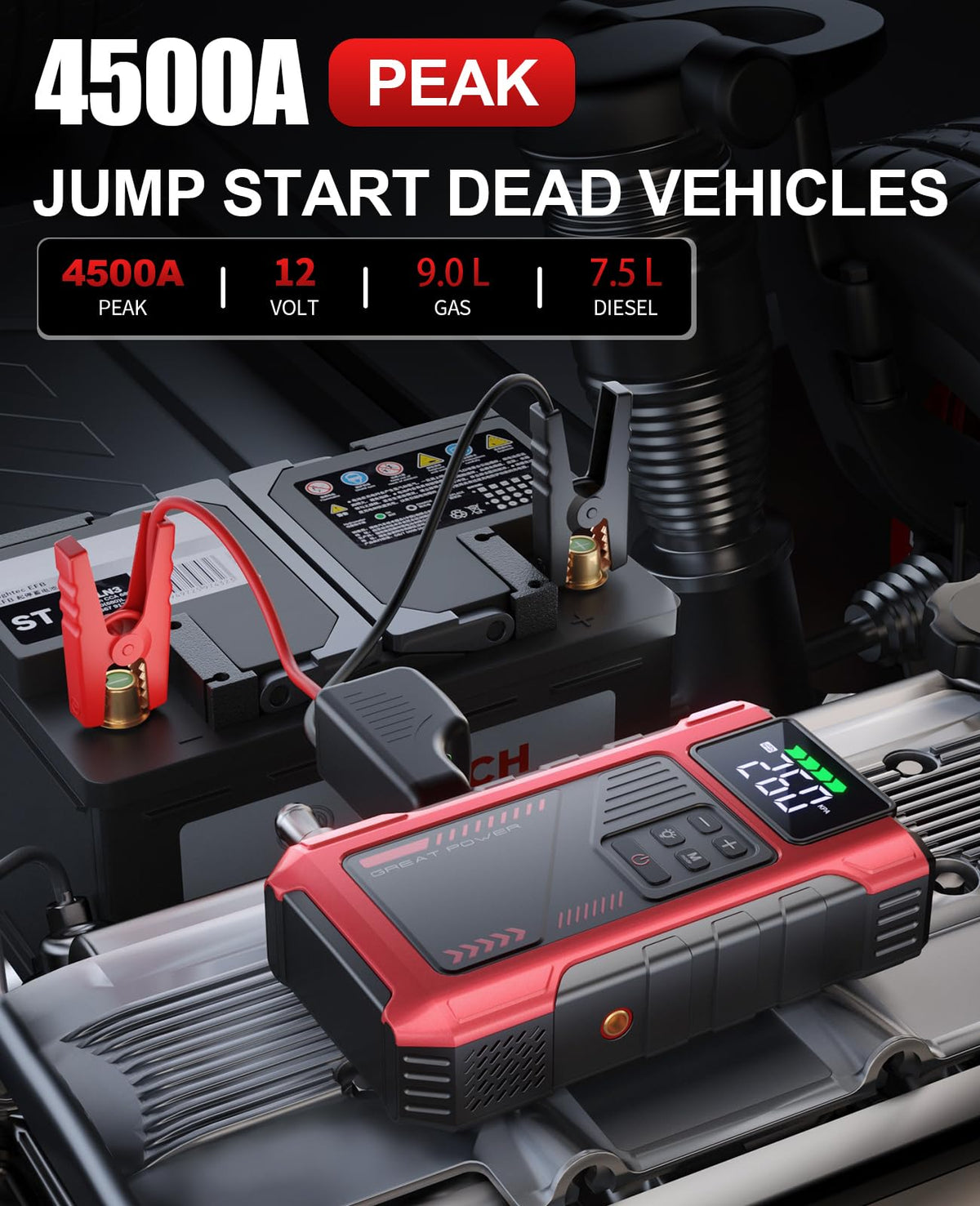 4500A Car Jump Starter with Air Compressor and 150PSI Tire Inflator T96012