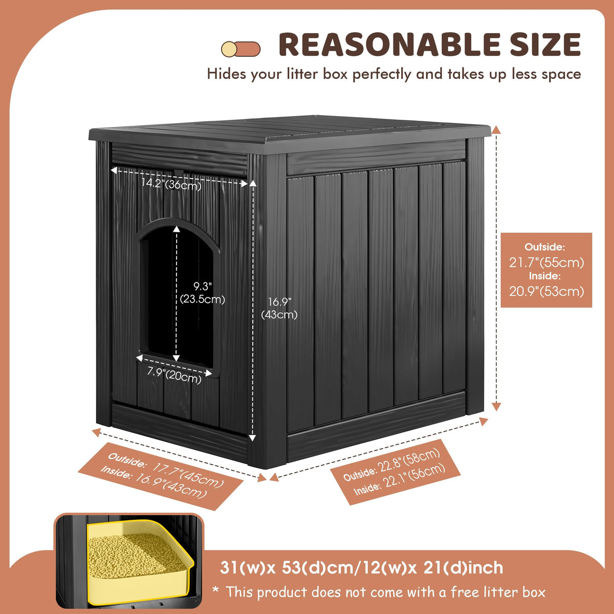 Weatherproof Resin Cat House with Hidden Litter Box Z735