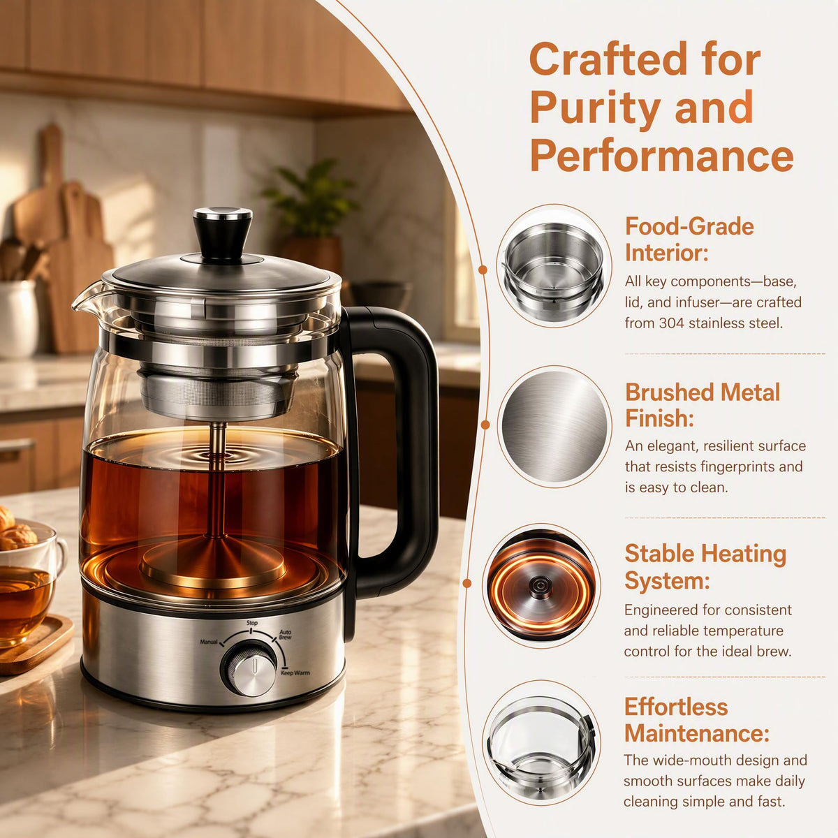 Electric Percolator Coffee Pot, Borosilicate Glass Coffee Maker O36956
